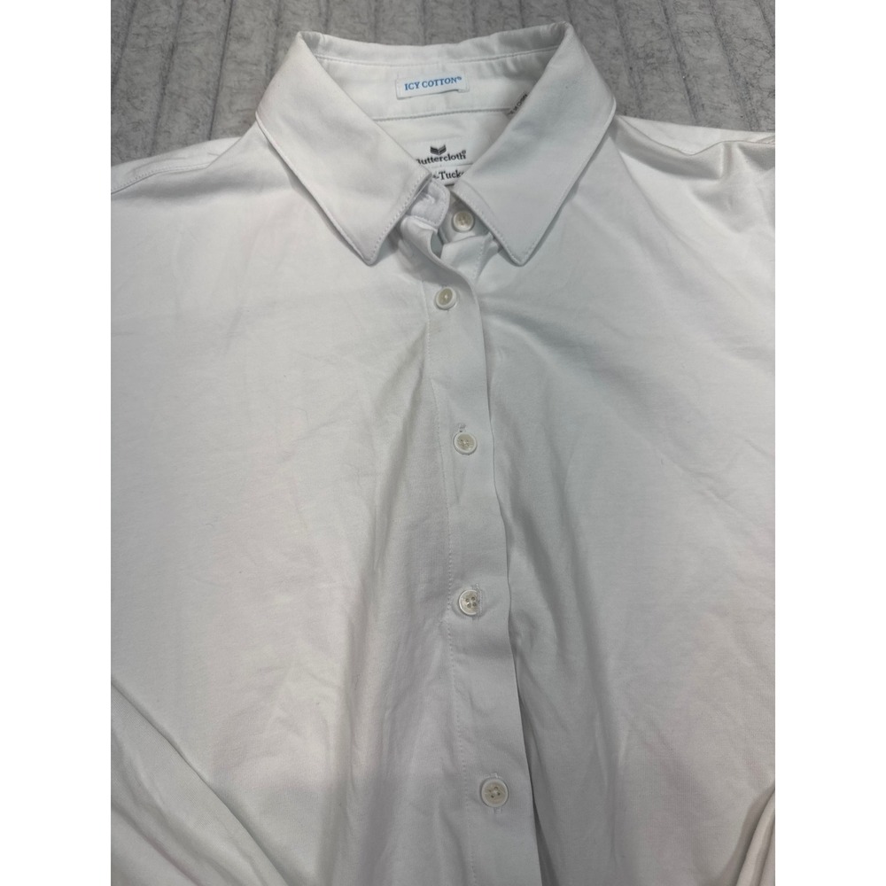 Buttercloth White Icy Cotton Pre-Tucked Fit Button Down Shirt Womens Small